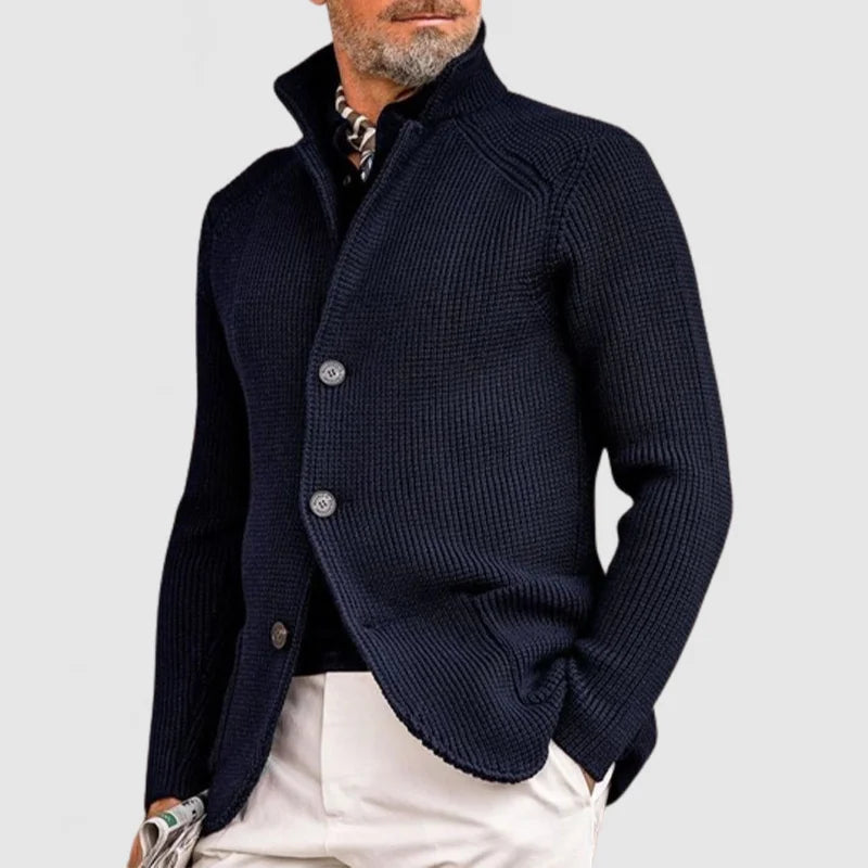 Men's Cardigan Sweater Knitted Fabric with Ribbed Design 0