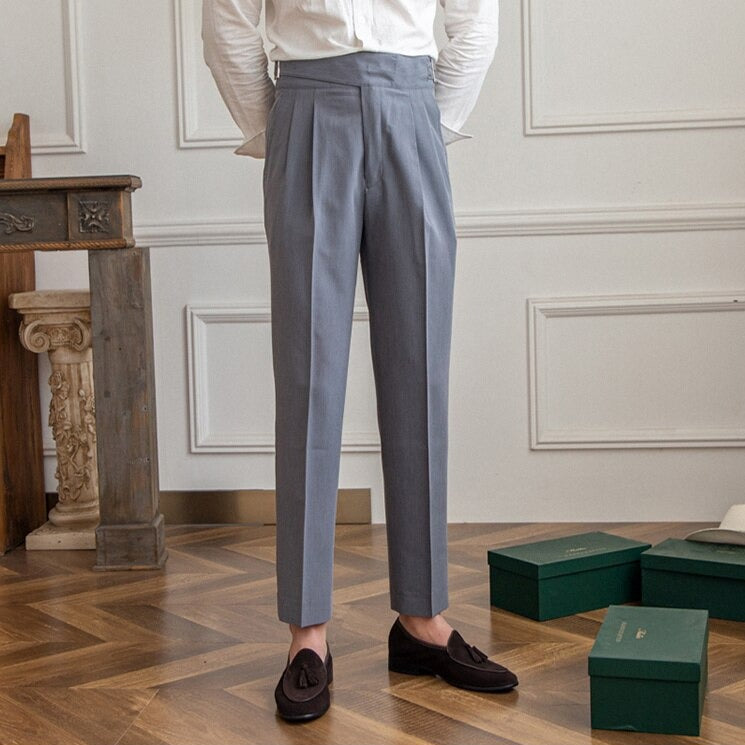 Men's Trousers Wool Blend High-Waisted Tailored