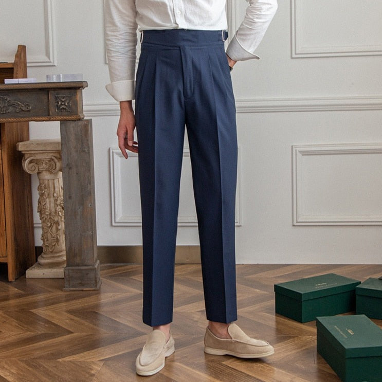 Men's Trousers Wool Blend High-Waisted Tailored