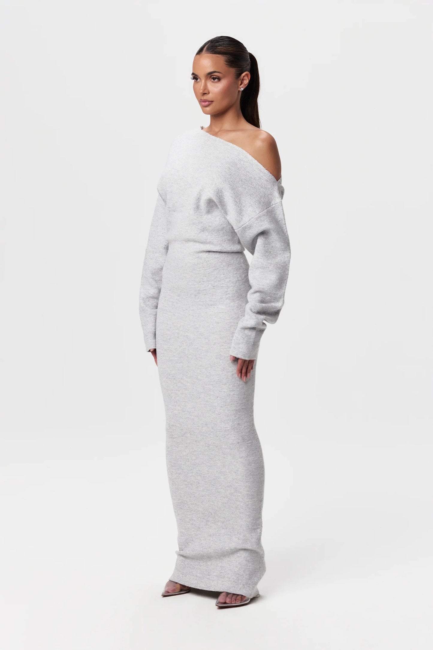 Elegant Off-Shoulder Knit Maxi Dress for Women | Ideal for Autumn & Winter