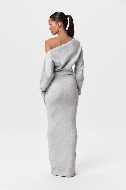 Elegant Off-Shoulder Knit Maxi Dress for Women | Ideal for Autumn & Winter