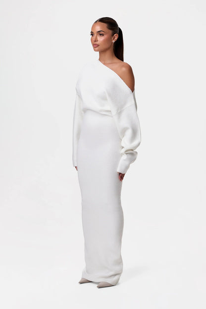 Elegant Off-Shoulder Knit Maxi Dress for Women | Ideal for Autumn & Winter