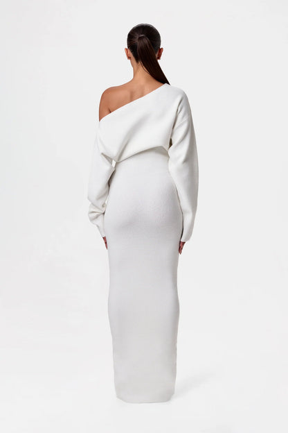 Elegant Off-Shoulder Knit Maxi Dress for Women | Ideal for Autumn & Winter