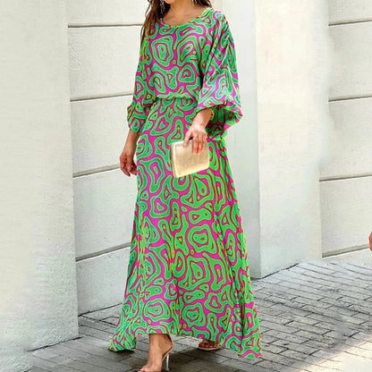 Women's - Elegant Swirl Print Maxi Dress for Women