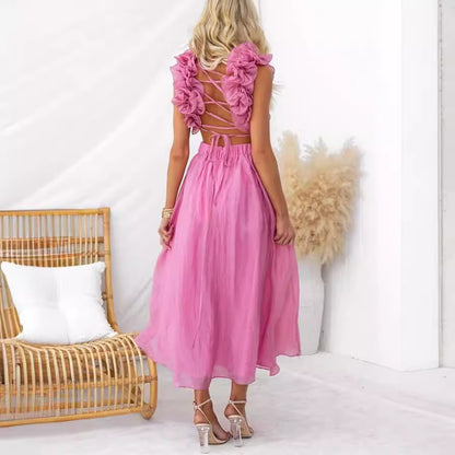 Women's Evening Dress Lace Pleated Skirt Cotton Blend 11