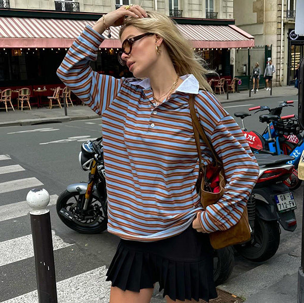 Men's Long Sleeve Shirt Cotton Retro Stripes 1