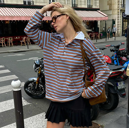 Men's Long Sleeve Shirt Cotton Retro Stripes 1