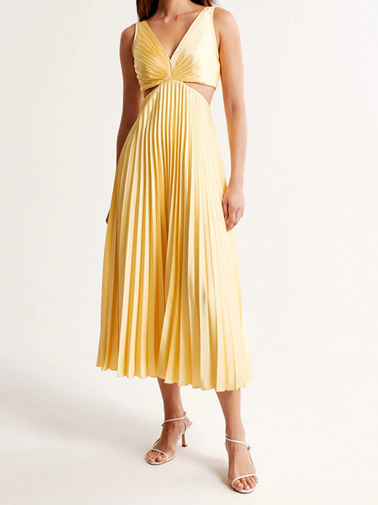 Women’s Maxi Dress – Elegant V-Neck Polyester Summer Style