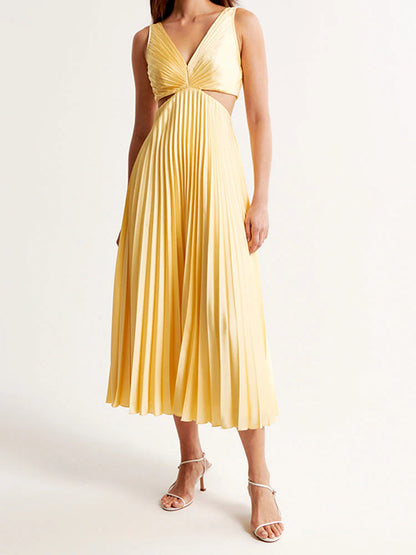 Women’s Maxi Dress – Elegant V-Neck Polyester Summer Style