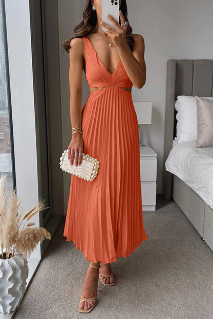 Women's Maxi Dress Polyester V-Neck Pleated for Evening Events 5