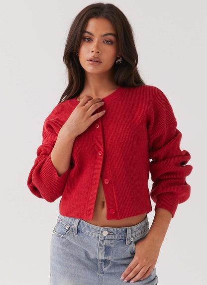 Women's Cardigan Soft Knit Red 2