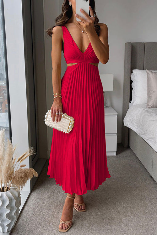Women's Maxi Dress Polyester V-Neck Pleated for Evening Events 7