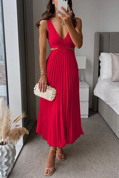 Women's Maxi Dress Polyester V-Neck Pleated for Evening Events 7