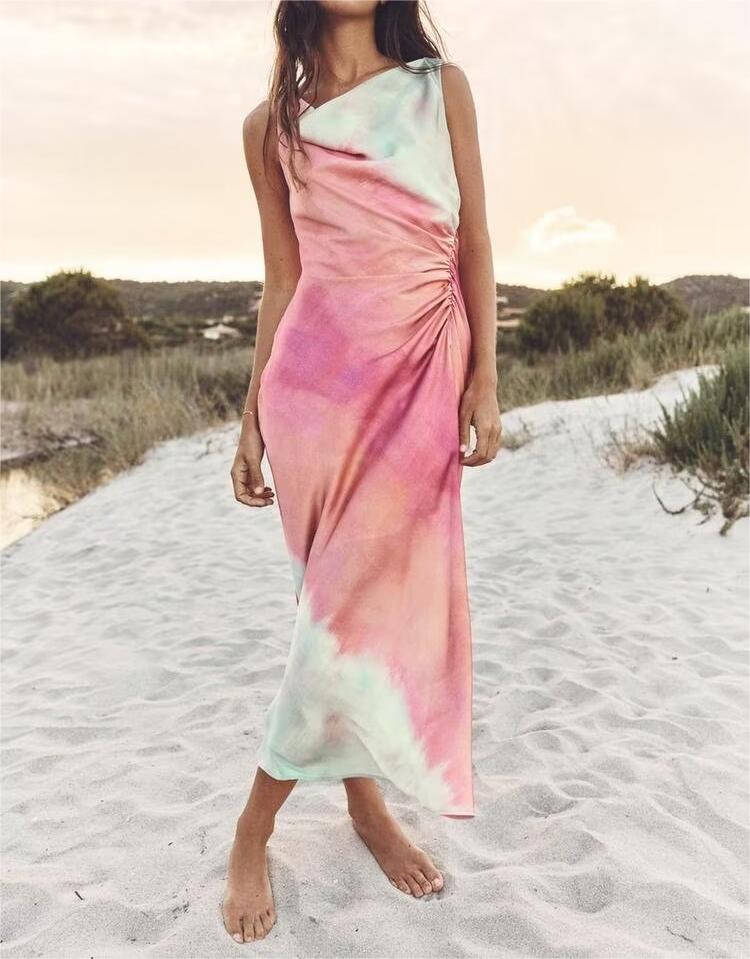 Women's Maxi Dress Satin Tie-Dyed 1