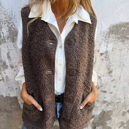 Women's Fleece Vest with Buttons and Pockets | Great for Autumn/Winter