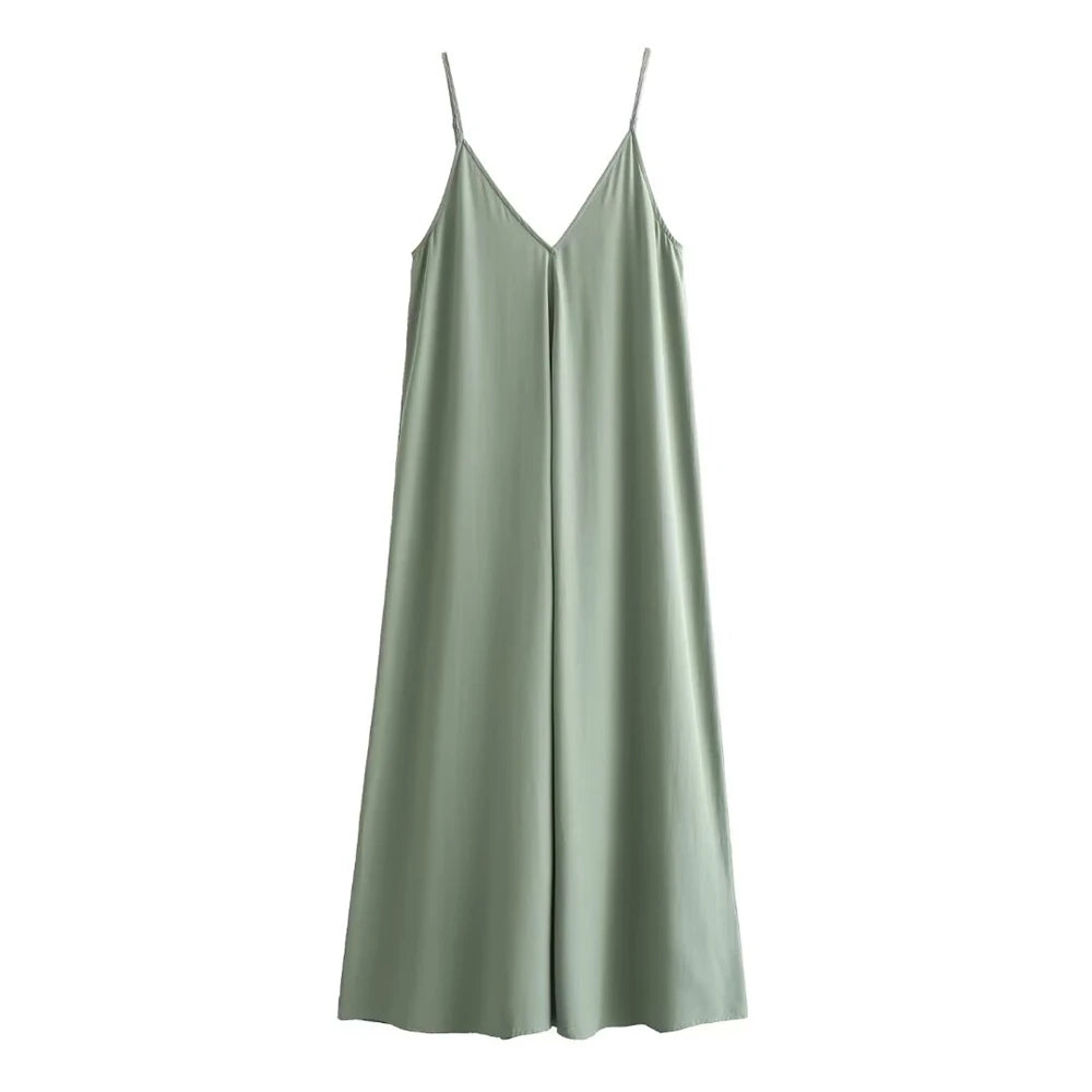 Women's Midi Dress V-Neck Elegant Flowing Straps 10