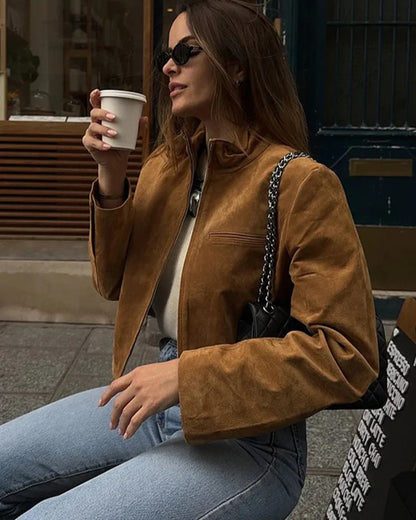 Women’s Suede Cropped Jacket – Stylish & Versatile