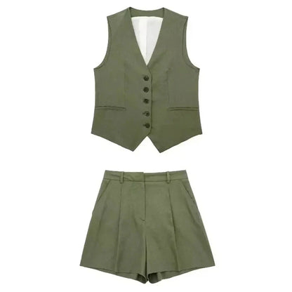 Women's Summer Set Polyester Blend Linen Look with Button Detail 13