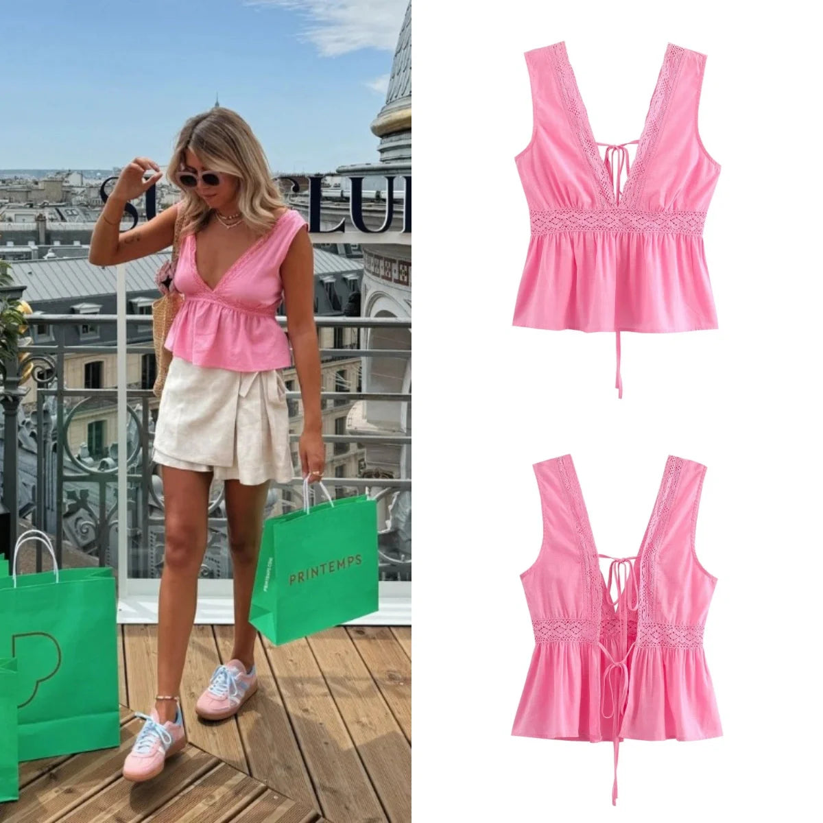 Women's Sleeveless V-Neck Bow Top Casual Summer Tank Top 5