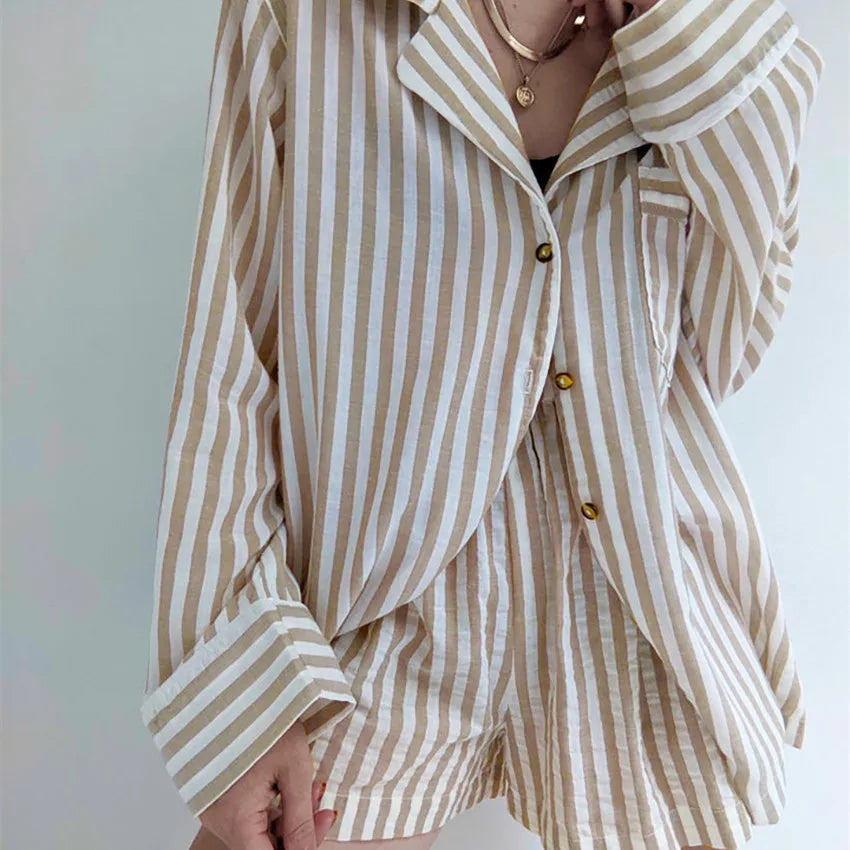 Women's Loungewear Set Cotton Button-Down Top and Shorts 4