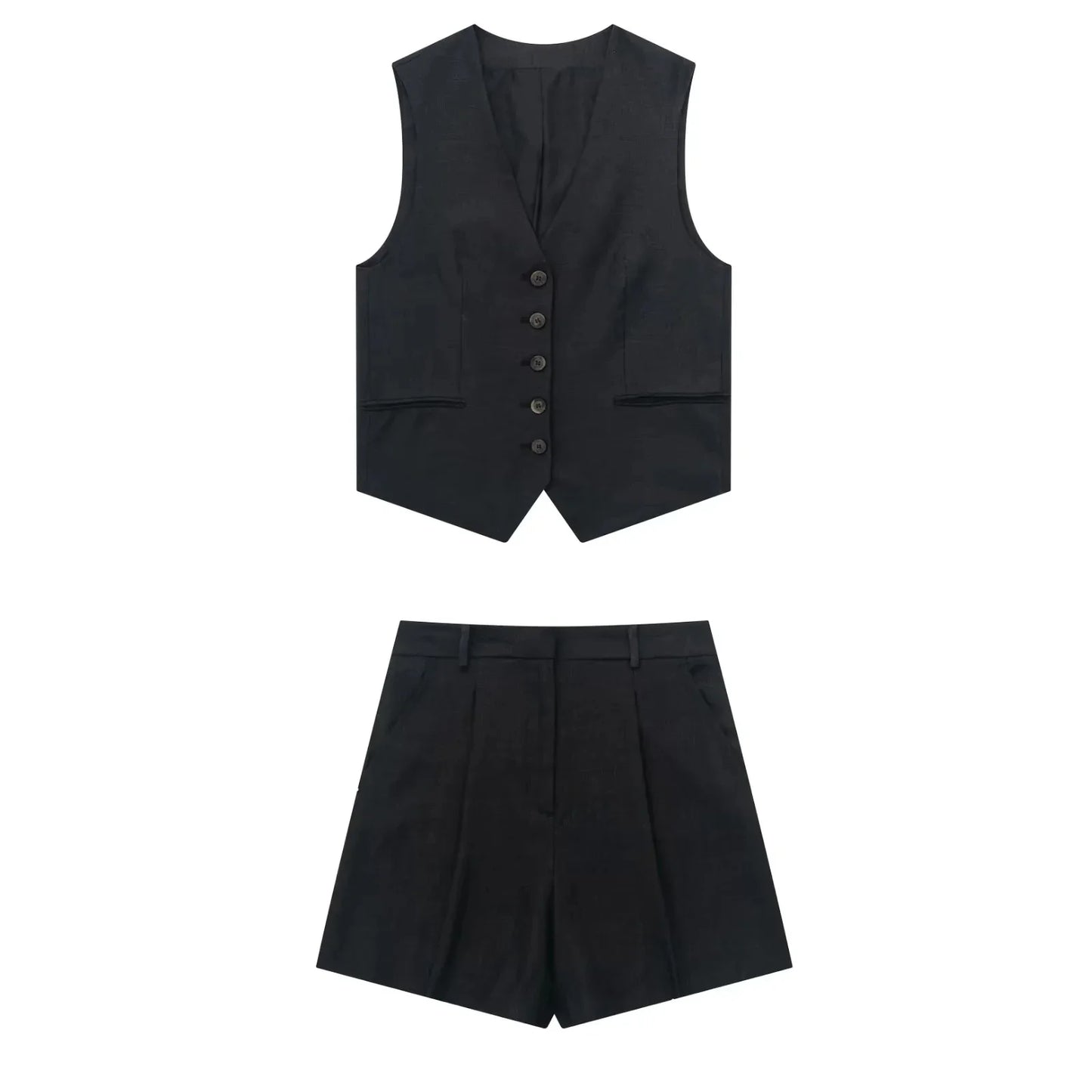 Women's Summer Set Polyester Blend Linen Look with Button Detail 12