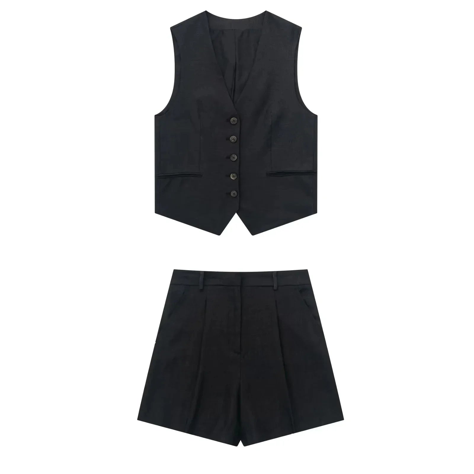 Women's Summer Set Polyester Blend Linen Look with Button Detail 12