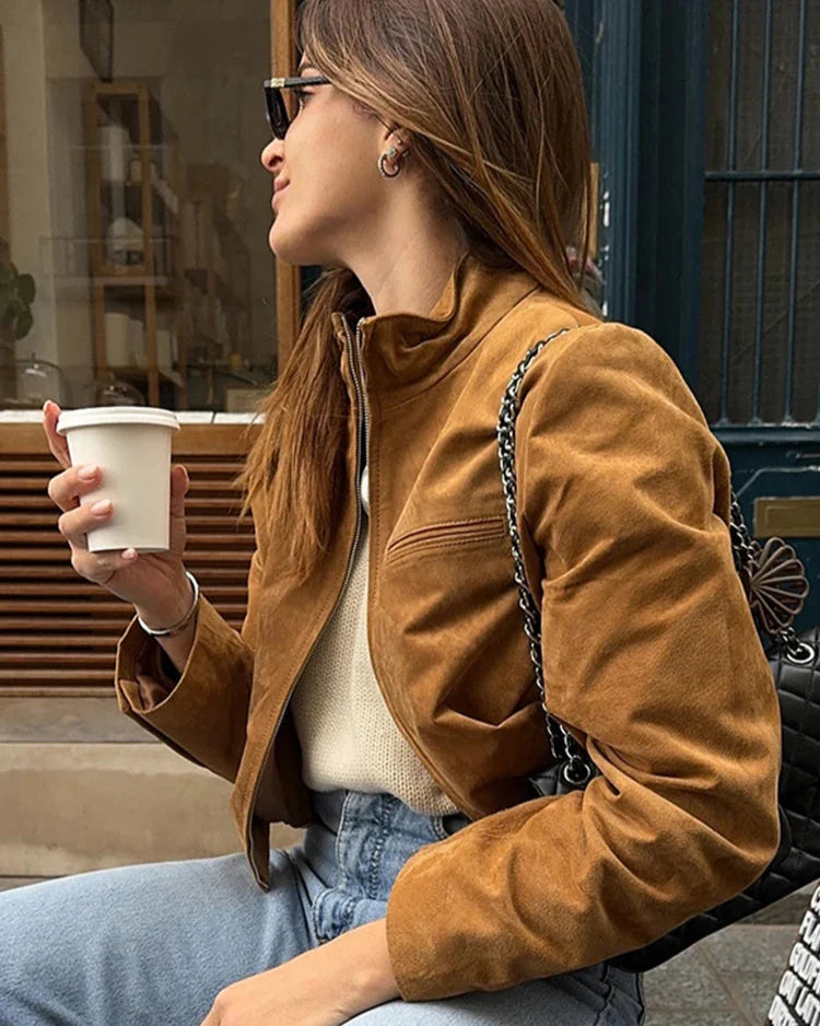 Women’s Suede Cropped Jacket – Stylish & Versatile