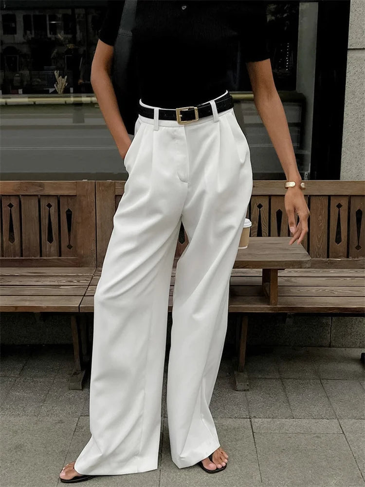 Women's Trousers White Linen Elegant Fit 1