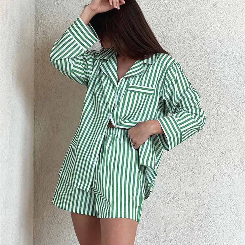 Women's Loungewear Set Cotton Button-Down Top and Shorts 1