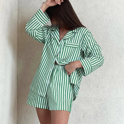 Women's Loungewear Set Cotton Button-Down Top and Shorts 1