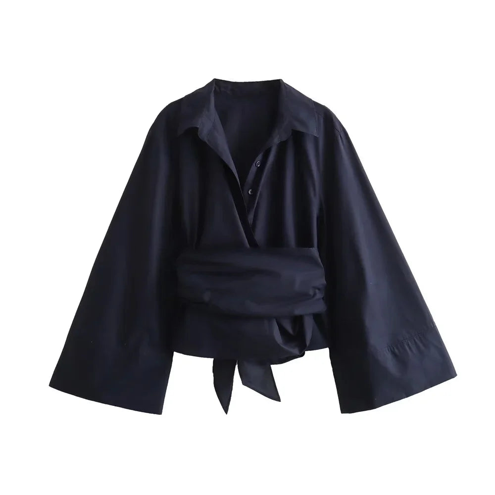 Women's Polo Blouse Short Sleeve Bow Detail Cotton 6