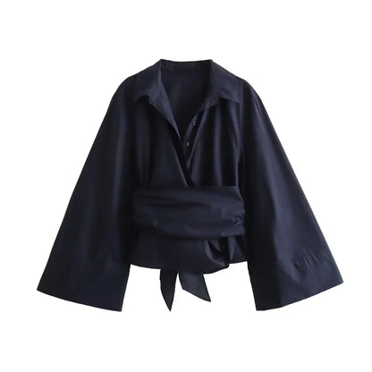 Women's Polo Blouse Short Sleeve Bow Detail Cotton 6