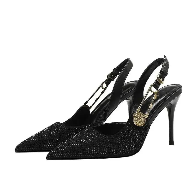 Women's Black Heels Synthetic with Rhinestones 1