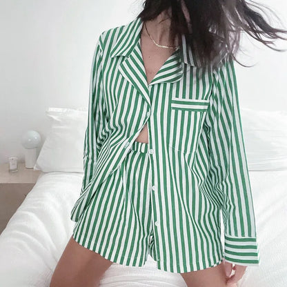 Women's Loungewear Set Cotton Button-Down Top and Shorts 3