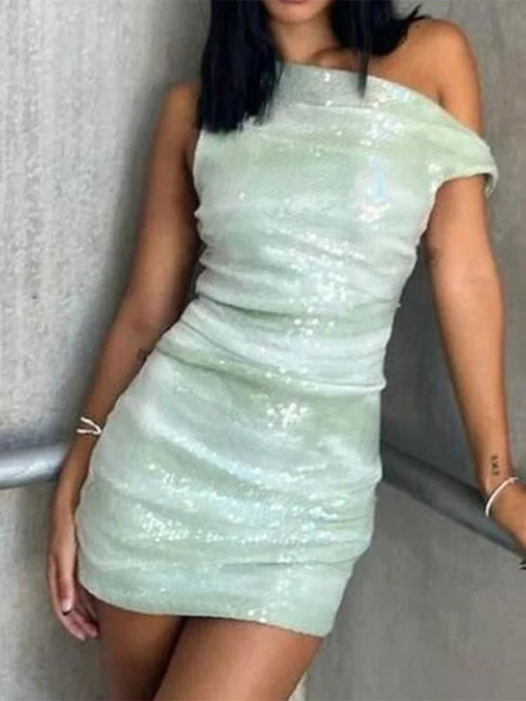 Women's Sequin Cocktail Dress One-Shoulder 2