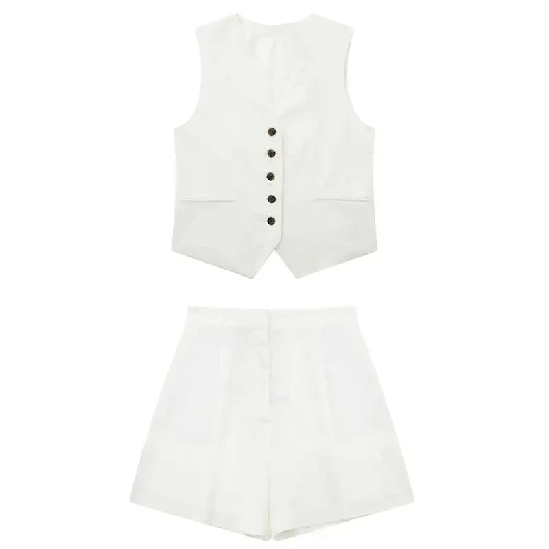 Women's Summer Set Polyester Blend Linen Look with Button Detail 9