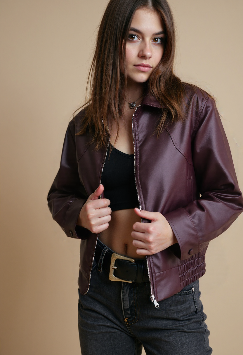 Women's burgundy Leather Jacket– For Fall
