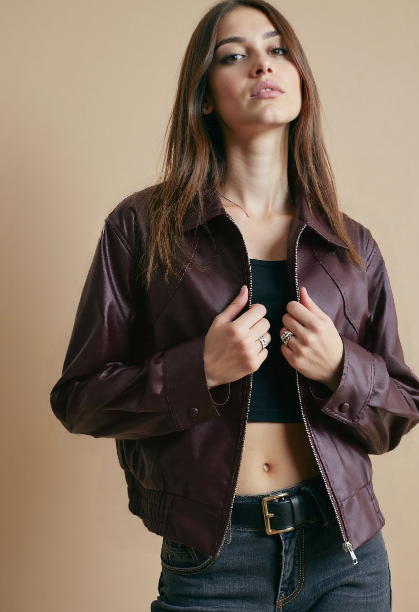 Women's burgundy Leather Jacket– For Fall