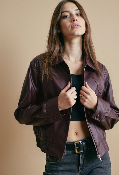 Women's burgundy Leather Jacket– For Fall
