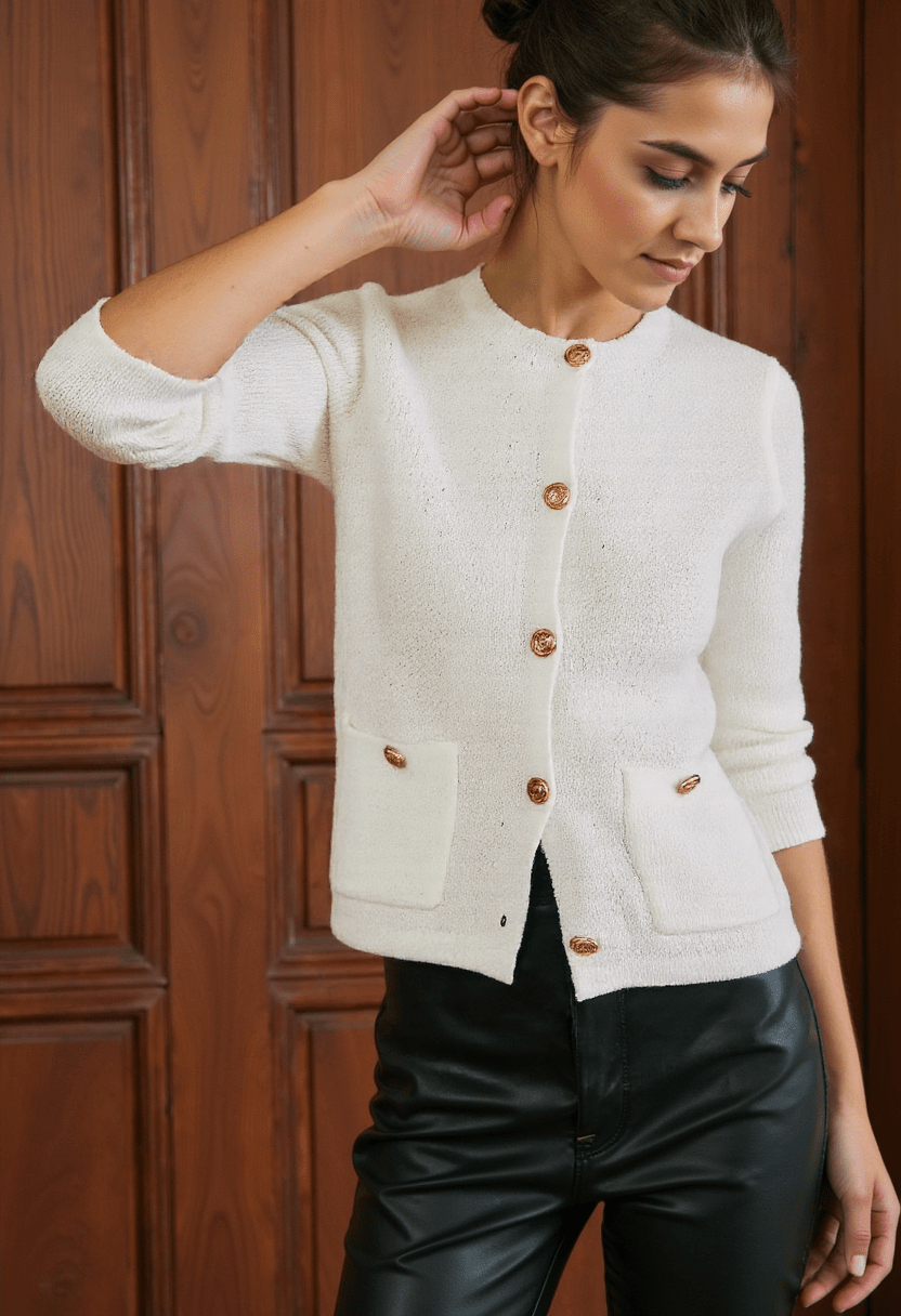 Women's Long Cardigan Acrylic Blend with Metal Buttons 3