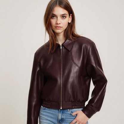 Women's burgundy Leather Jacket– For Fall