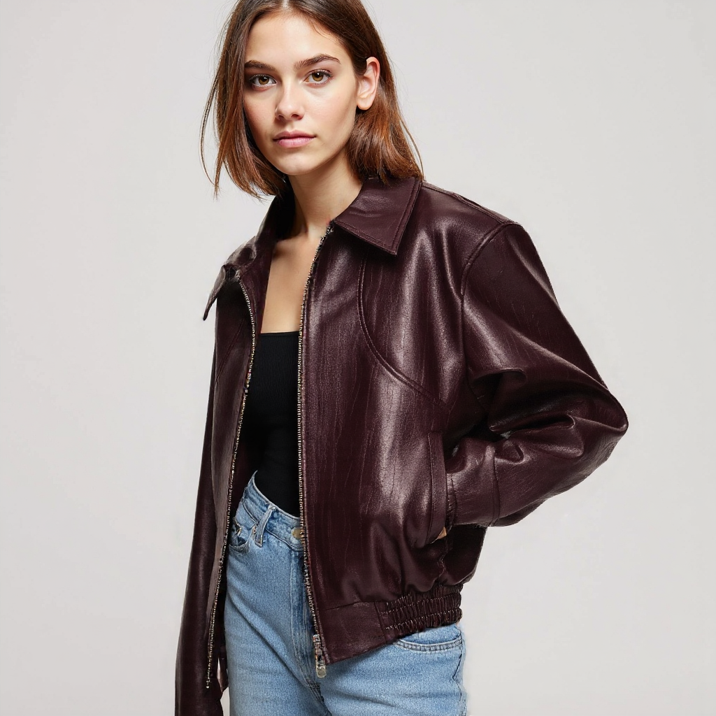 Women's burgundy Leather Jacket– For Fall