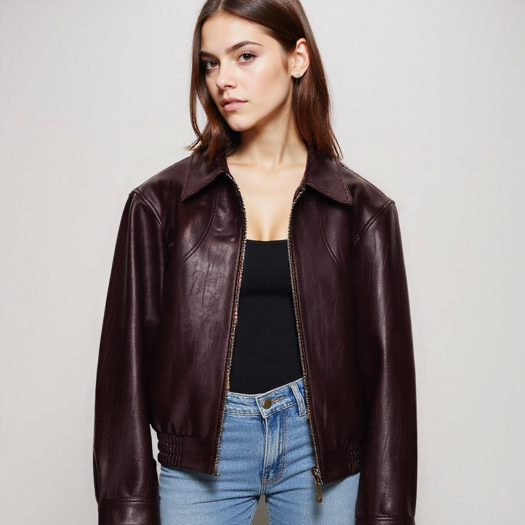 Women's burgundy Leather Jacket– For Fall