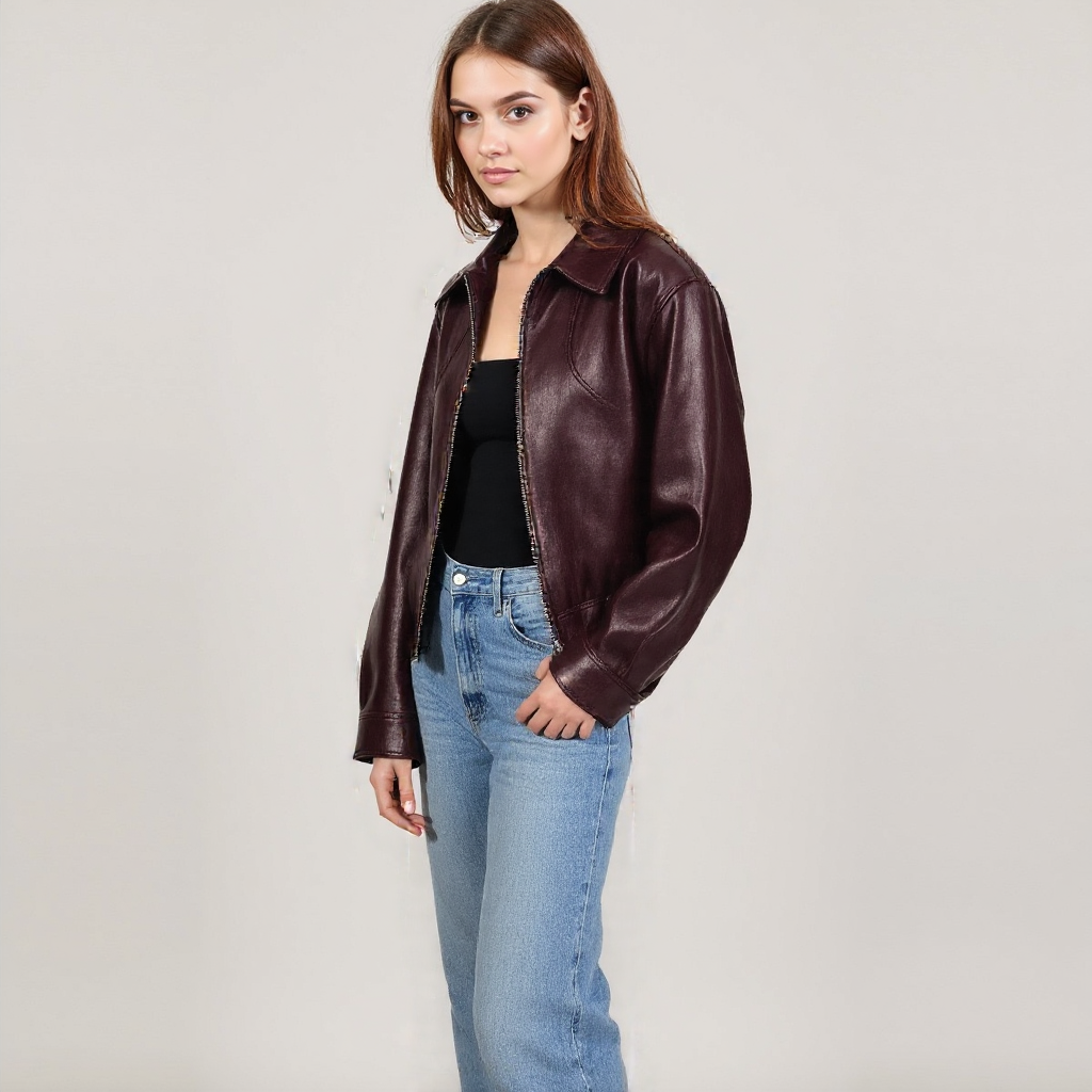Women's burgundy Leather Jacket– For Fall
