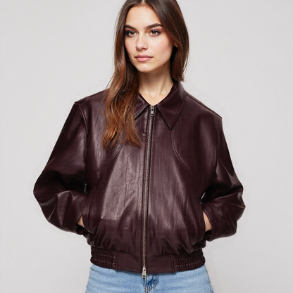 Women's burgundy Leather Jacket– For Fall