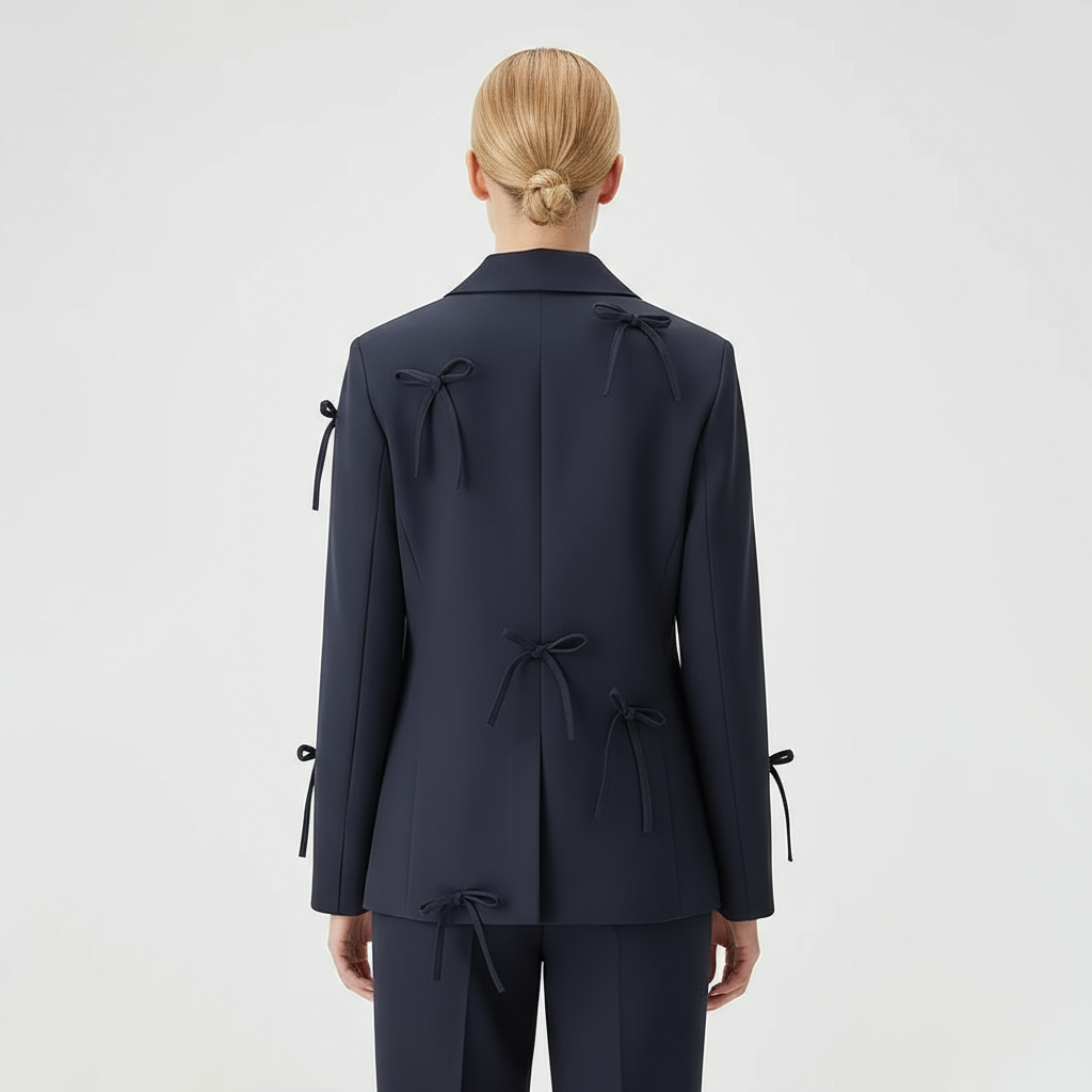 Women Winter Blazer with Buttons & Decorative Bows