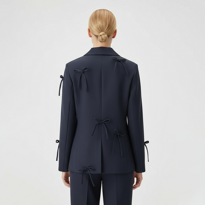 Women Winter Blazer with Buttons & Decorative Bows