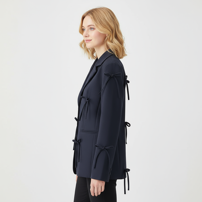 Women Winter Blazer with Buttons & Decorative Bows