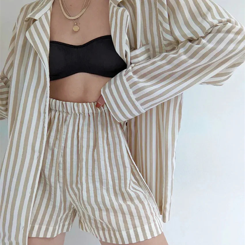 Women's Loungewear Set Cotton Button-Down Top and Shorts 5