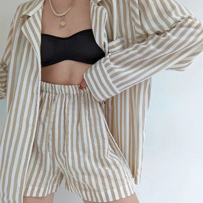 Women's Loungewear Set Cotton Button-Down Top and Shorts 5